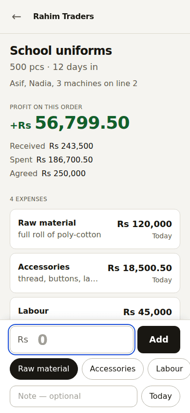 A paid order showing profit in large green type